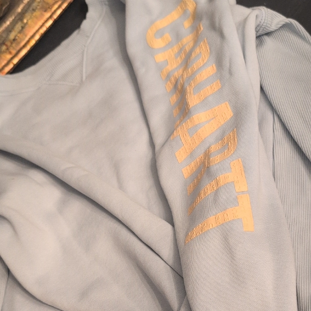 Carhartt Sky Blue Crewneck with Yellow Sleeve Logo